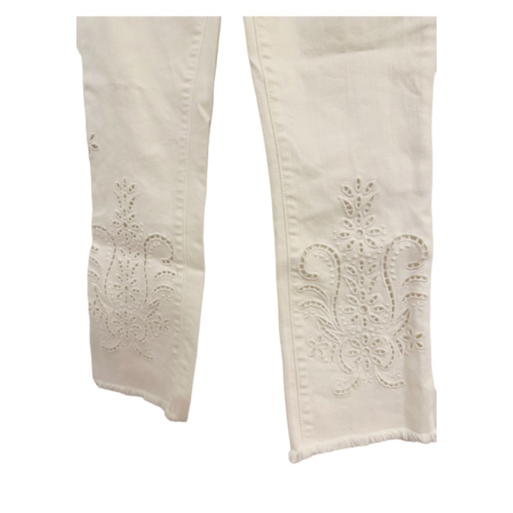Johnny Was Pashmina White Eyelet Crop Baby Boot High Rise Hippie Jeans Sz 26 - Picture 6 of 11